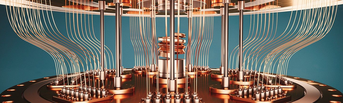Researchers working at an optical bench in a quantum laboratory