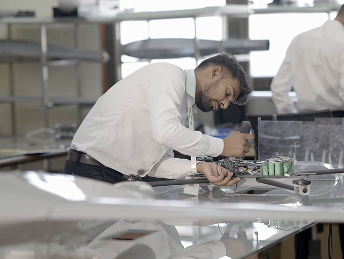 A student working on a research project