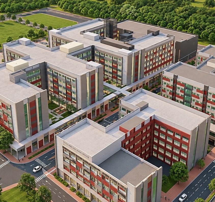 Aerial rendering of the Gangwal School of Medical Sciences and Technology